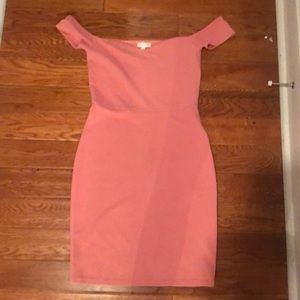 Pink off the shoulder body con dress